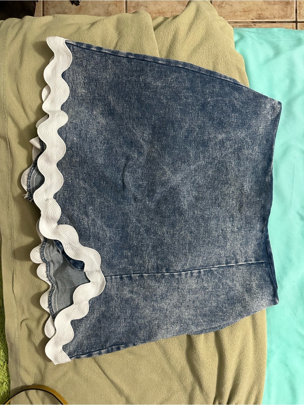 Denim Mini Skirt with Scallop Trim - Blue